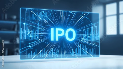 Wallpaper Mural Illuminated Ipo Text Displayed on Transparent Screen in Futuristic Room with White Table and Blurred Background Stock Photo Torontodigital.ca