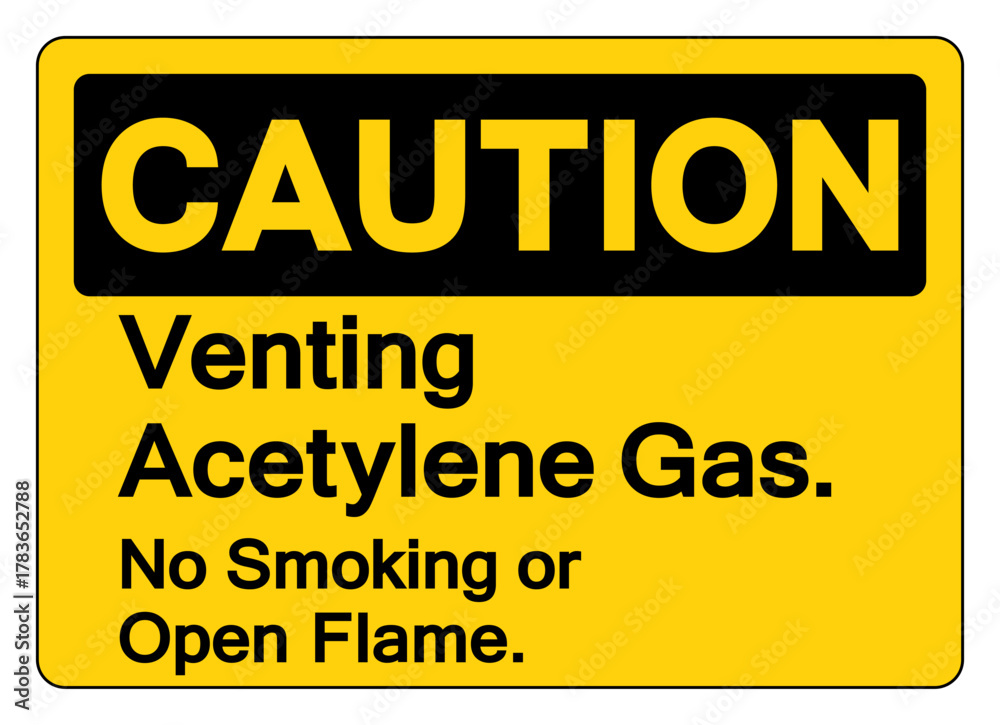 Fototapeta premium Caution Venting Acetylene Gas No Smoking No Open Flame Symbol Sign ,Vector Illustration, Isolate On White Background Label. EPS10