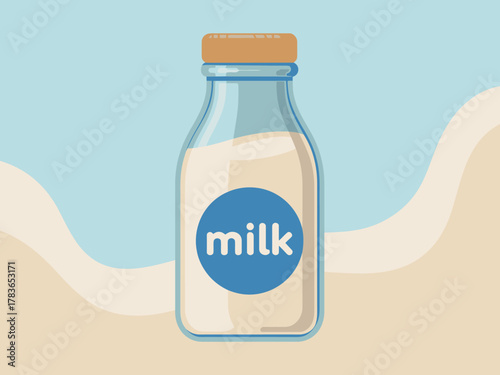 The image features a classic glass milk bottle with a wooden cap, symbolizing simplicity and freshness, ideal for promoting dairy products or healthy living.
