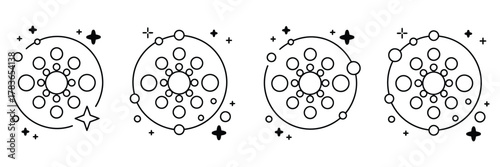 Galaxy system illustration, vector design of cosmic space with planets, stars, and celestial bodies for astronomy and universe projects.
