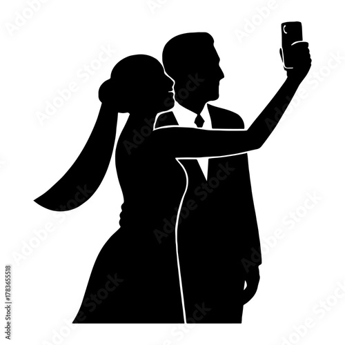 Groom taking  a pic of bride  vector with transparent background 