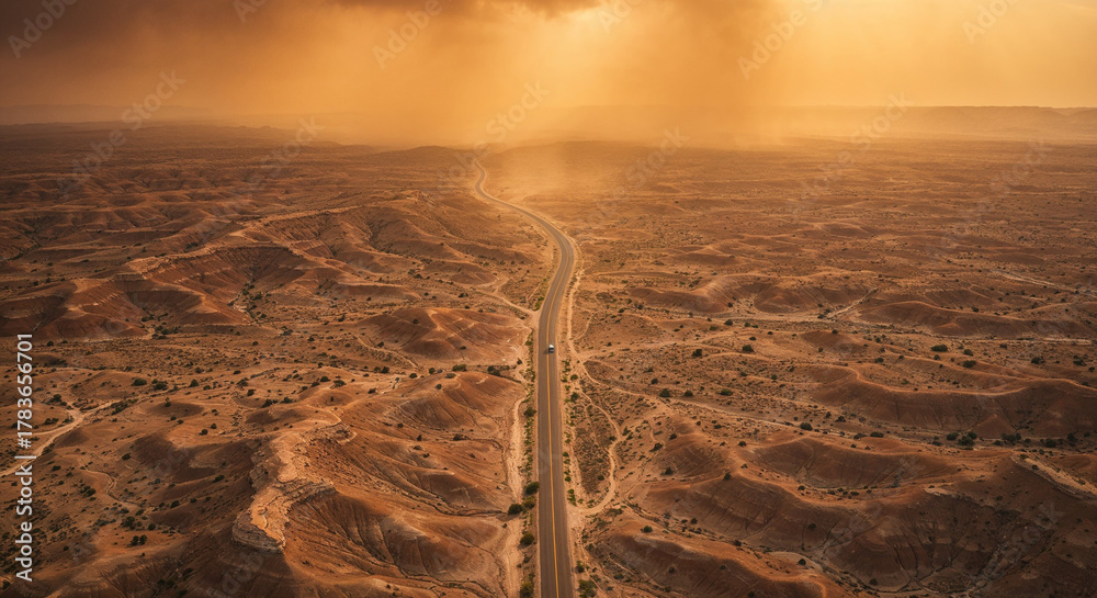 Obraz premium Drone Photography of Canyon Road Through American Southwest Red Rocks Landscape