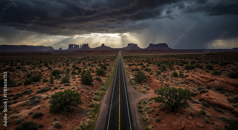 Obraz premium Drone Photography of Canyon Road Through American Southwest Red Rocks Landscape