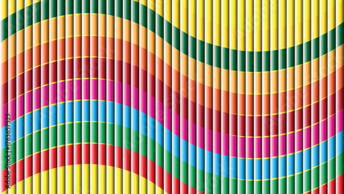 Colorful Wavy Stripe Optical Illusion Vector with Vertical Lines and Gradient Bands Glass Background