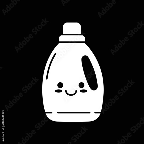 Cute Laundry Detergent or Fabric Softener Bottle Icon with Smiling Face