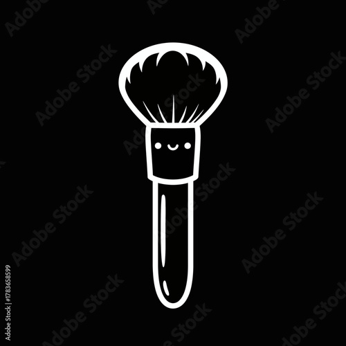 Cute Kawaii Style Makeup Brush Outline Icon Illustration on Black Background