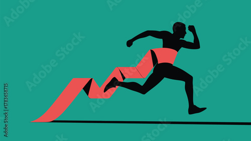 Dynamic runner silhouette conquering rising graph, symbolizing growth, success, and achieving goals in business, finance, and personal development
