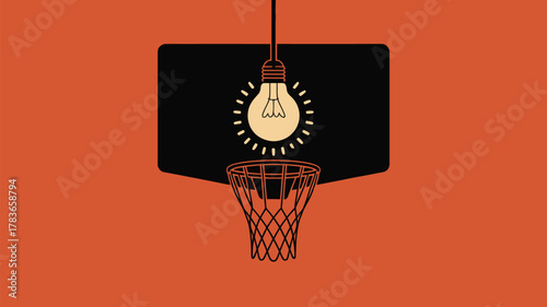 Lightbulb above basketball hoop symbolizes bright ideas and creative solutions for success on the court and in life, motivational and inspiring
