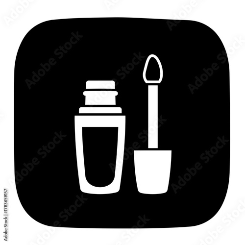 Monochrome Lip Gloss or Nail Polish Bottle Glyph and Applicator Icon