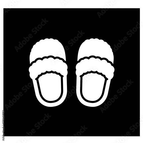 Pair of Cozy Fur Lined House Slippers Flat Vector Icon.