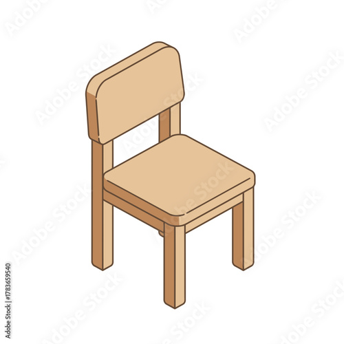 Simple Isometric Wooden Chair Icon for Basic Furniture and Interior Design