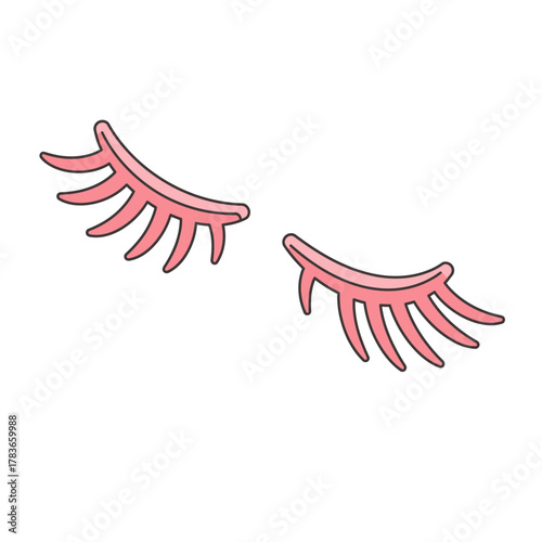 Cute Closed Pink Eyelashes Doodle Vector Illustration Isolated on White Background