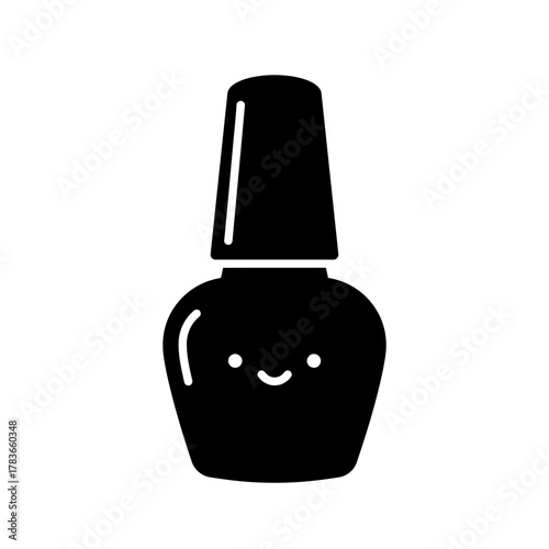 Cute black glyph icon of a smiling nail polish bottle