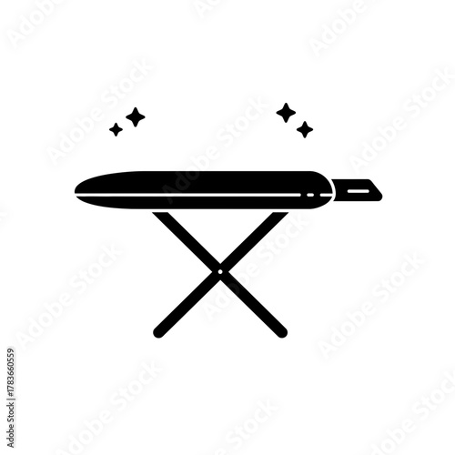 Ironing Board Solid Glyph Icon with Sparkles for Laundry Service