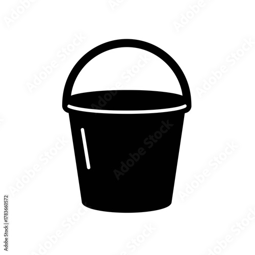 Simple black bucket glyph icon with handle, representing cleaning, water, or sand container.
