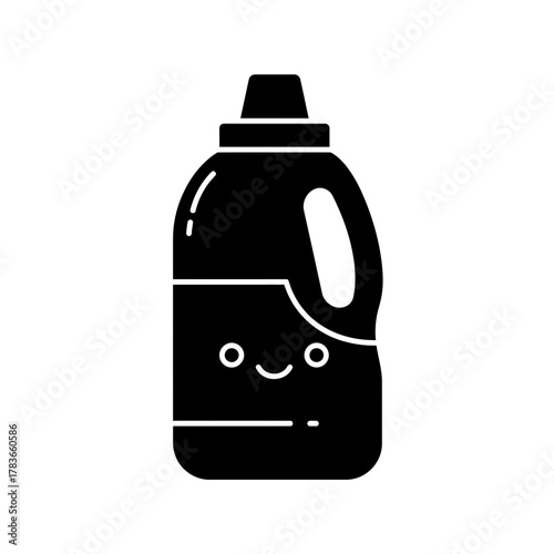 Black Glyph Icon of Happy Detergent Bottle with Handle and Cap.
