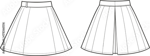 CAD drawing flat vector illustration of A-line skirt fashion sketch, technical clothing design, apparel template, garment outline, sewing pattern detail