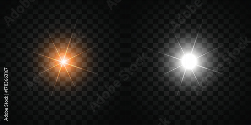 Realistic Light Burst Vector with Orange and White Glow on Transparent Background