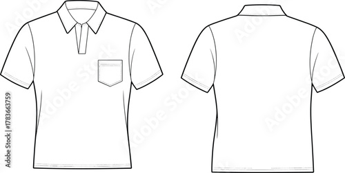 CAD drawing flat vector illustration of polo shirt fashion sketch, technical clothing design, apparel template, garment outline, sewing pattern illustration