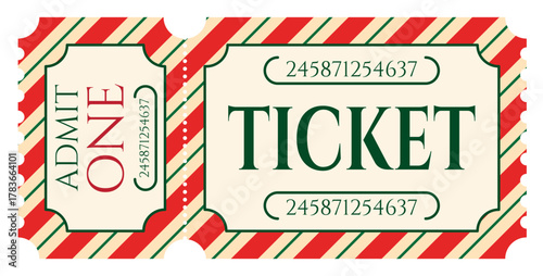 Vector illustration of a ticket in a festive retro style. Paper Christmas ticket.