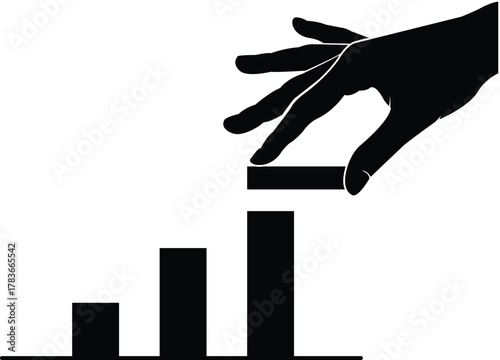 Vector illustration of hand placing a block on a rising bar graph