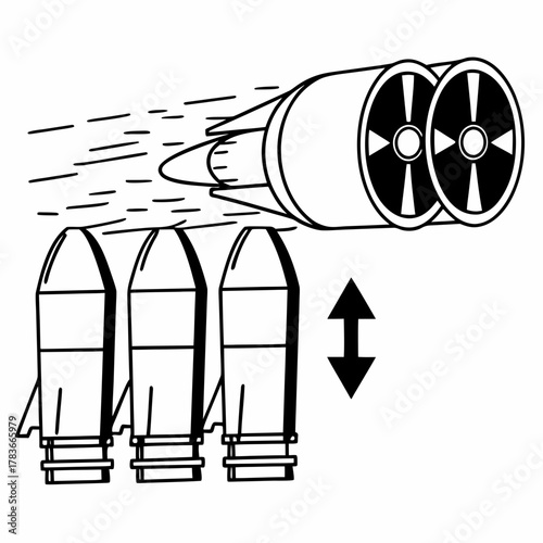 Rockets launching with dual engines and up down arrow indicator