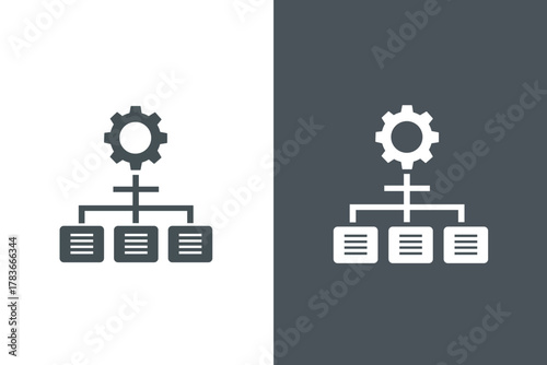 Vector illustration of duality of workflow and process management icons with gear and document elements