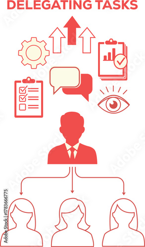 Vector illustration of delegating tasks concept with manager assigning work to team members