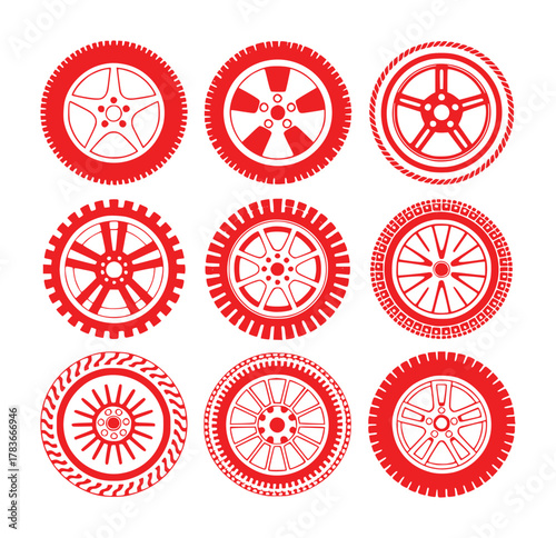 Collection of Red Car Wheels and Tires Icons