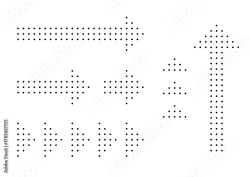 幾何学的なドットでできたモノクロ矢印のセット