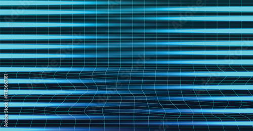 Abstract blue grid with horizontal lines and subtle distortions, creating a futuristic, technological aesthetic.