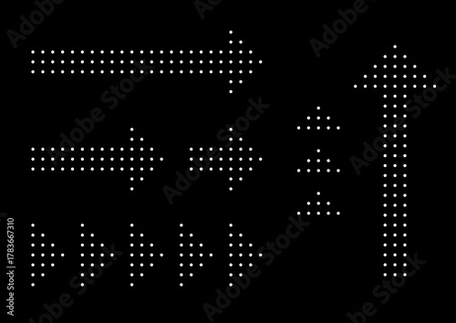 幾何学的なドットでできたモノクロ矢印のセット