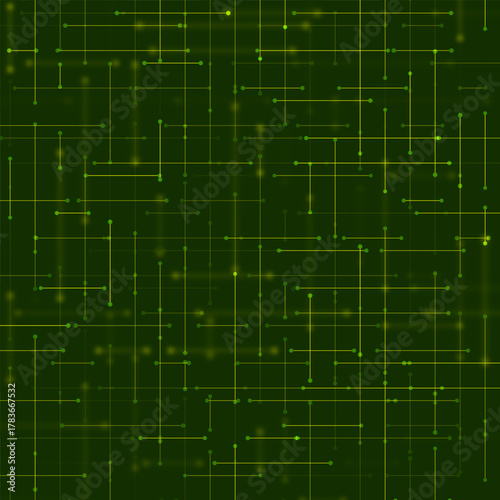 The vector illustration creates a sense of a global network connecting information nodes and symbolizes technological interaction, data exchange.