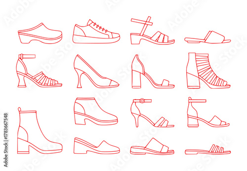 Collection of Red Line Art Footwear Styles