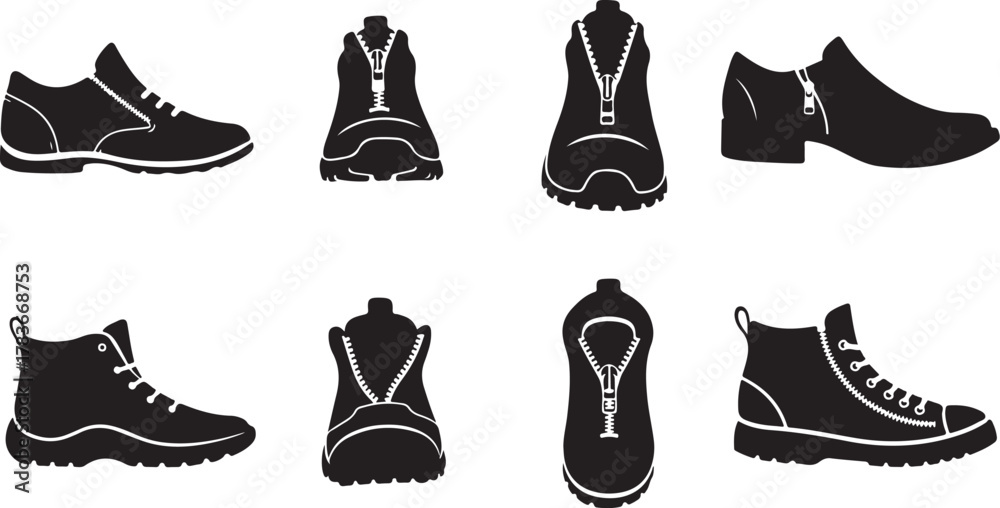 Obraz premium Variety of Fashion Footwear A Collection of Silhouette Illustrations Featuring Different Shoe Styles and Designs
