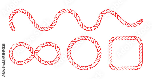 Red Rope Shapes Wavy Line, Infinity, Circle, and Square