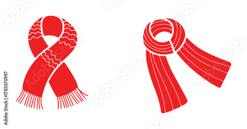 Two Red Scarves, One Tied Like a Ribbon, One Flowing