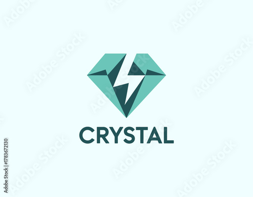 An artistic representation of a geometric crystal logo, illustrated with sharp edges and vibrant colors, symbolizing clarity, strength, and sophistication in design.