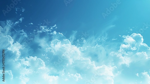 Fototapeta Naklejka Na Ścianę i Meble -  A view of a serene sky filled with fluffy clouds in a bright and airy setting