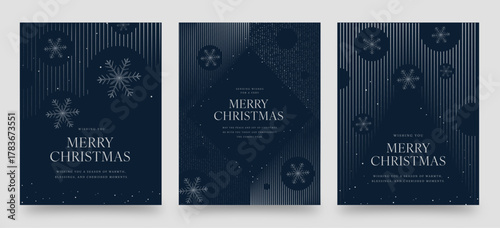 Elegant Blue Christmas and New Year Poster — Minimal Snowflake Winter Holiday Vector Background, Luxury Minimalist Style