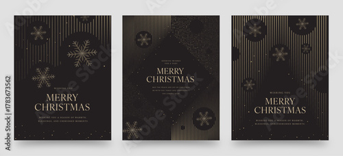 Luxury Black and Gold Christmas and New Year Poster — Elegant Minimal Snowflake Holiday Vector Background, Luxury Minimalist Style