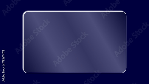 Realistic transparent crystal glass plate with light reflection. Rectangular shiny clear futuristic liquid glass panel with glare for app and web uses isolated on dark blue Bg. Vector illustration.