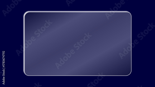 Realistic transparent crystal glass plate with light reflection. Rectangular shiny clear futuristic liquid glass panel with glare for app and web uses isolated on dark blue Bg. Vector illustration.