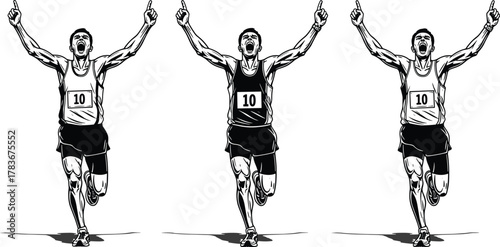 Runner, athlete, finish line, victory, sports competition, marathon, success, fitness, determination, winning, celebration, endurance, energy, motion, strength, achievement, race, triumph