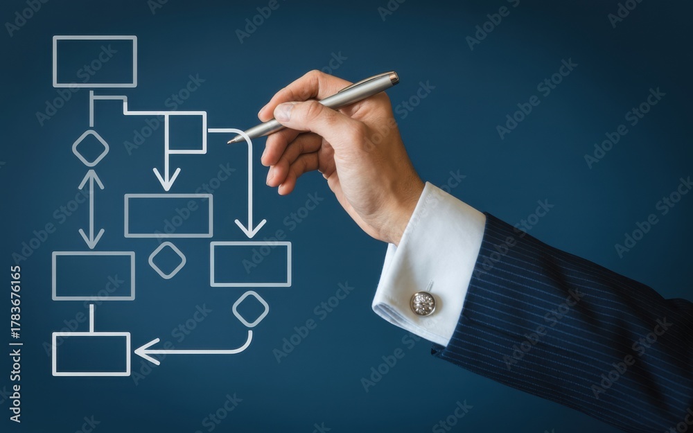 Fototapeta premium Business Process Flowchart Hand Drawing