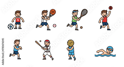 Diverse athletes in sports icons presenting an active lifestyle and athletic pursuits including