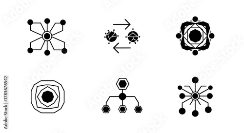 Geometric symbols collection conveys complexity connectivity interaction and hierarchy concept