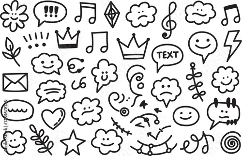Expressive Hand Drawn Doodle Faces and Icons Fun Line Art Illustration