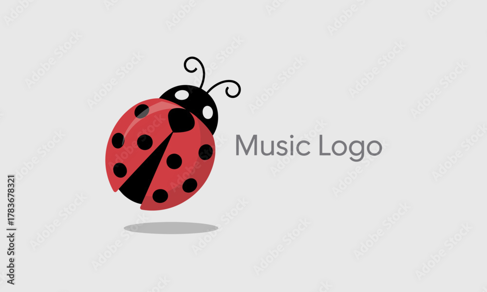 Obraz premium A playful and vibrant ladybug logo design connects the world of music with its bright colors and whimsical style, making it ideal for brands in the music industry.