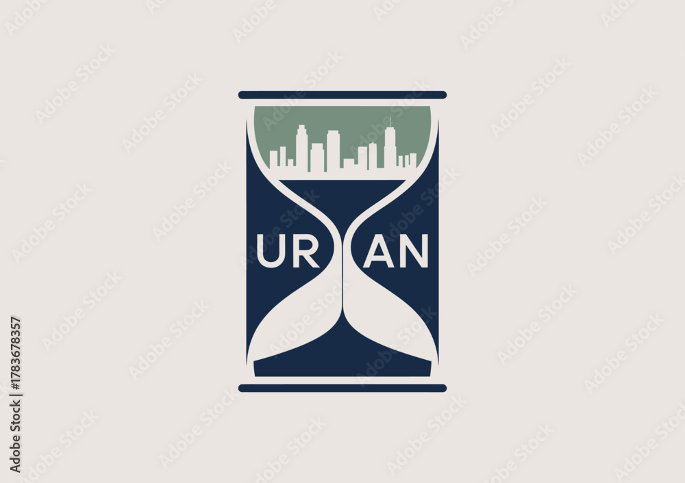 Φωτογραφία This logo design incorporates an hourglass silhouette with a city skyline, symbolizing the passage of time in relation to urban development and environmental impact